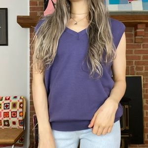 Vintage Jantzen Oversized Knit Dusty Purple Menswear V-Neck Sweater Vest